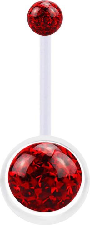 Star Piercing Banane transparent mit zwei Kristall Kugeln rot Epoxy Schutzschicht (Bioflex, ohne Messing)