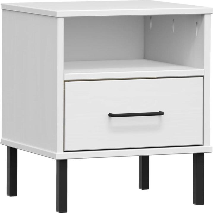 Actual product image VidaXL Nachttisch OSLO mit Metallbeinen Weiss Massivholz
