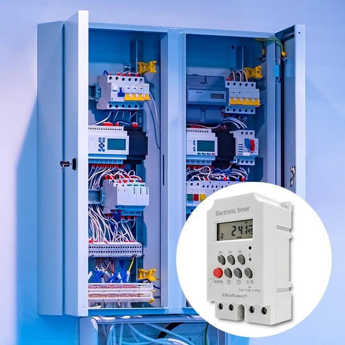 Produktbild Qoltec Elektroniczny programator czasowy PC0629 na szynę DIN | LCD