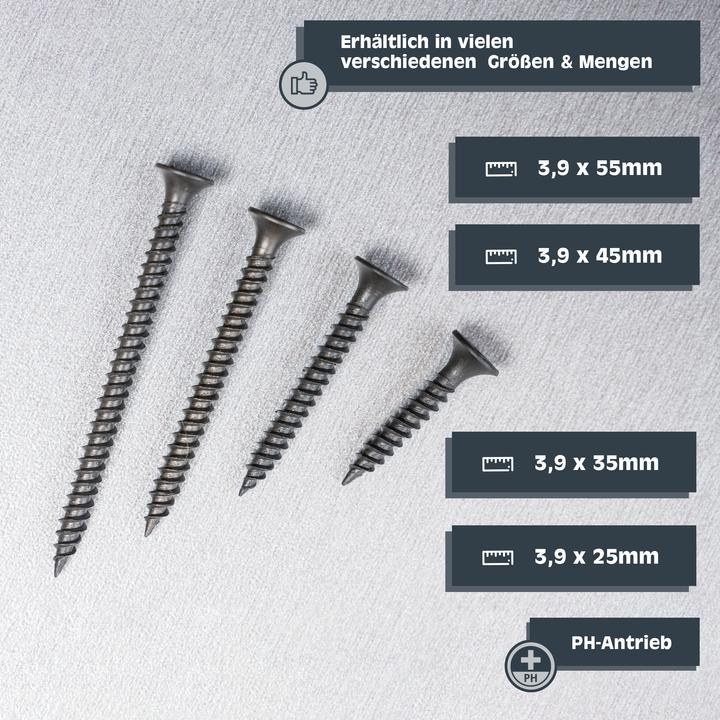 Produktbild Helpmate Schnellbauschraube 3,9x25, phosphatiert, PH-Antrieb, 300 Stück (300 Schrauben pro Stück)