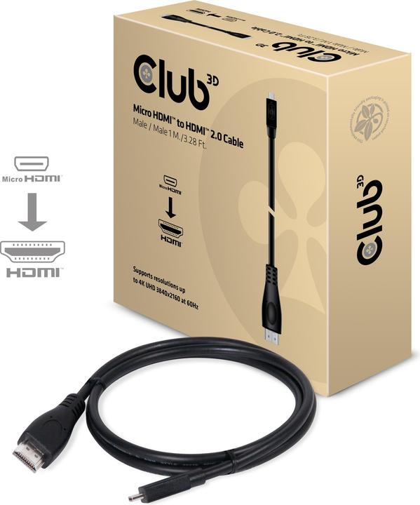 Actual product image Club 3D micro HDMI (Typ D) — HDMI (Typ A) (1 m, HDMI)