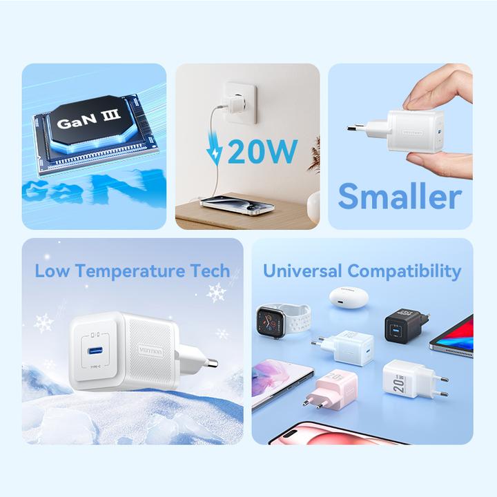 Actual product image Vention Wall charger,, FEPW0-EU, USB-C, 20W, GaN (white) (20 W)