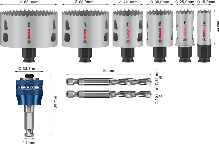 Produktbild Bosch Professional Zubehör PRO Multi Material PC Plus Lochsägen-Set, 9-tlg. (44 mm, 19 mm, 68 mm, 83 mm, 38 mm, 25 mm)