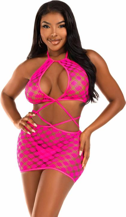 Image du produit Leg Avenue Mini-Robe Ajourée Rose Taille Unique (Taille unique)