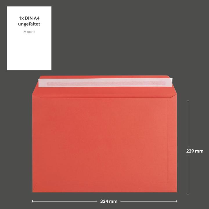 Actual product image Blanke Briefhüllen 50 rote Briefumschläge DIN C4 mit Haftklebung (C4, 50 x)