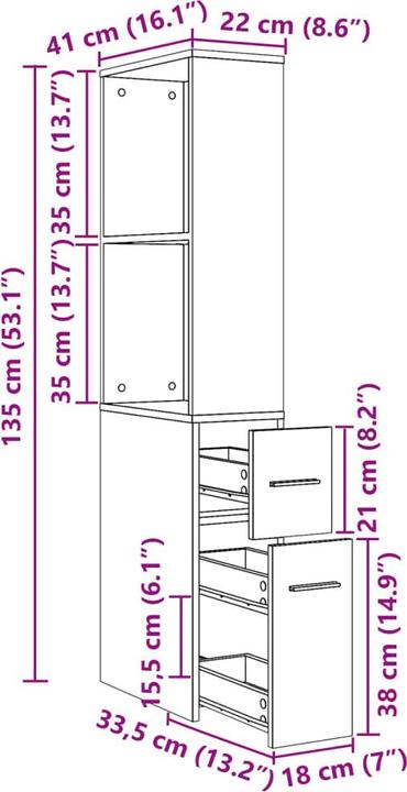 Immagine prodotto VidaXL Mobile bagno stretto con rotelle (22 x 41 x 135 cm)