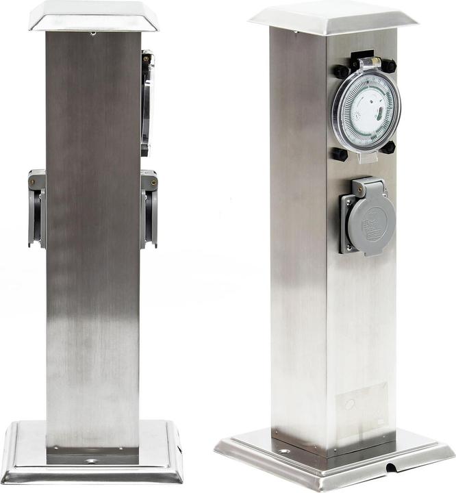 Actual product image Wiltec Outdoor Double-socket Socket Strip 2 Sockets Stainless Steel Housing IP44 Timer without Cable