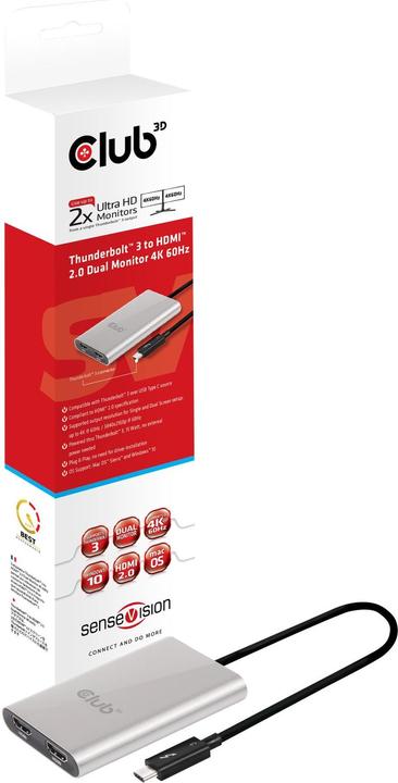 Produktbild Club 3D Thunderbolt 3 auf Dual HDMI 2.0 (HDMI, 20 cm)