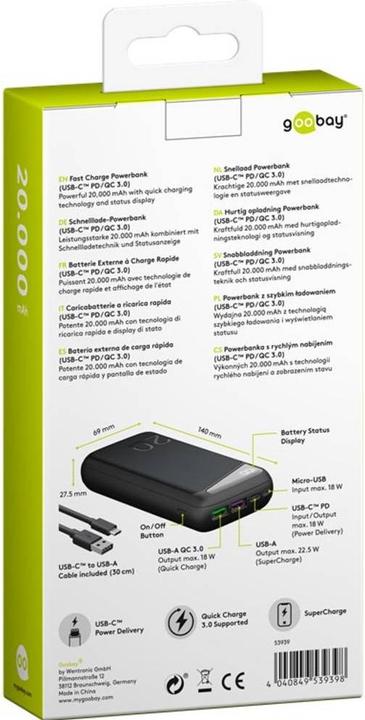 Immagine prodotto Goobay QC/PD (20000 mAh, 22.50 W, 18 Wh)