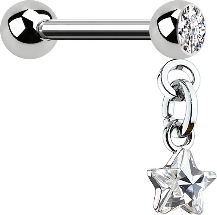 Produktbild Star Piercing Micro Barbell silber mit Kugel und Anhänger Kristallstern silber (Chirurgenstahl 316L, Messing)