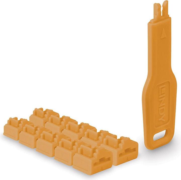 Actual product image Lindy RJ45 port locks orange 10 pcs+ 1 key (47897)