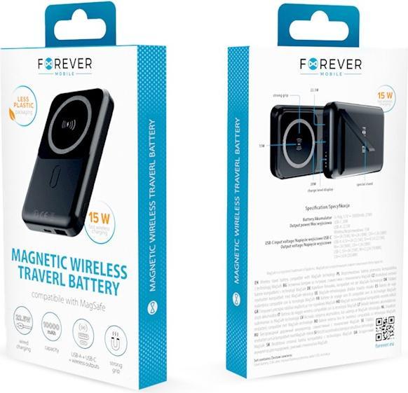 Actual product image Forever wireless power bank MATB-100 PD QC 22.5W 10000 mAh magnetic black (10000 mAh, 20 W)