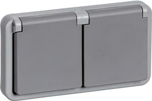 Actual product image LK Opus74 Industri Dobbelt Stikkontakt Vandret 2-Pol+Jord Lys Mellemgrå-Mellemgrå