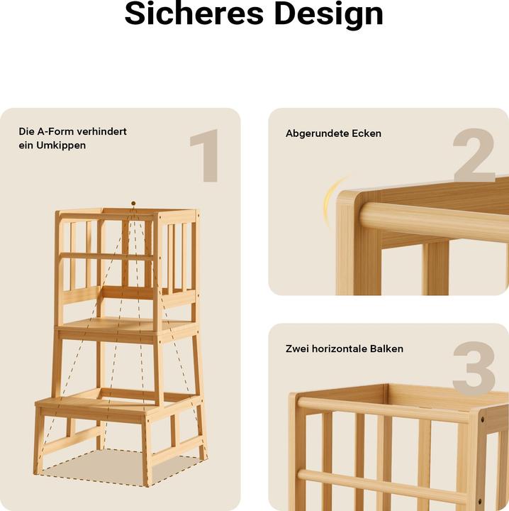 Actual product image Toboli Learning Tower for Children made of Bamboo, with Lattices & Strut 46x46x90cm