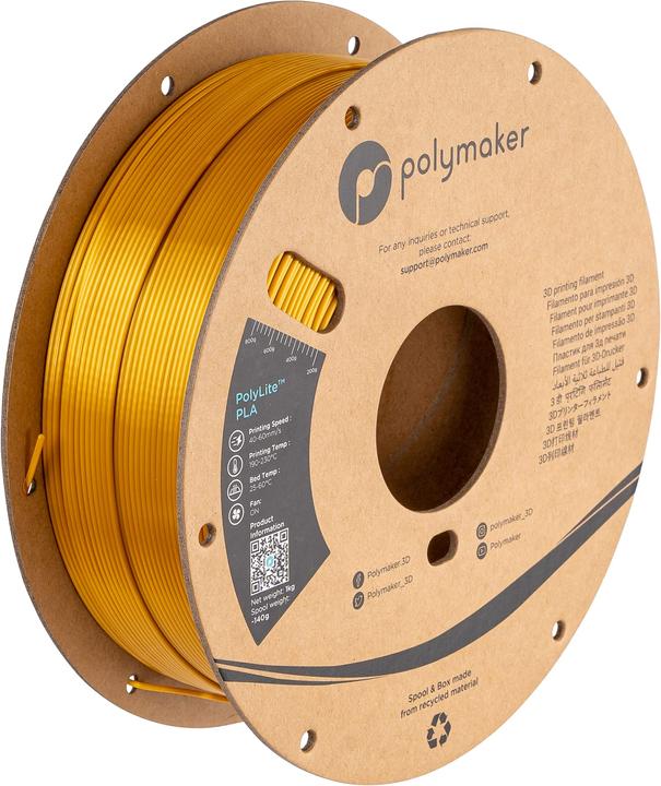 Polymaker PolyLite PLA Silk Gold 1.75mm 1kg (PLA, 1.75 mm, 1000 g, Gold)