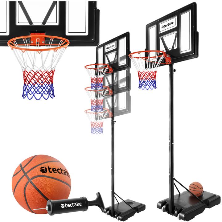 tectake Basketballkorb Dirk, Korbhöhe 234 - 302 cm, mit Ball & Pumpe