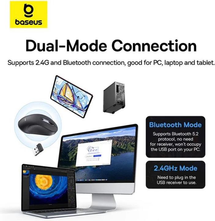 Immagine prodotto Baseus F02, 4000DPI, BT / Wi-Fi, nero