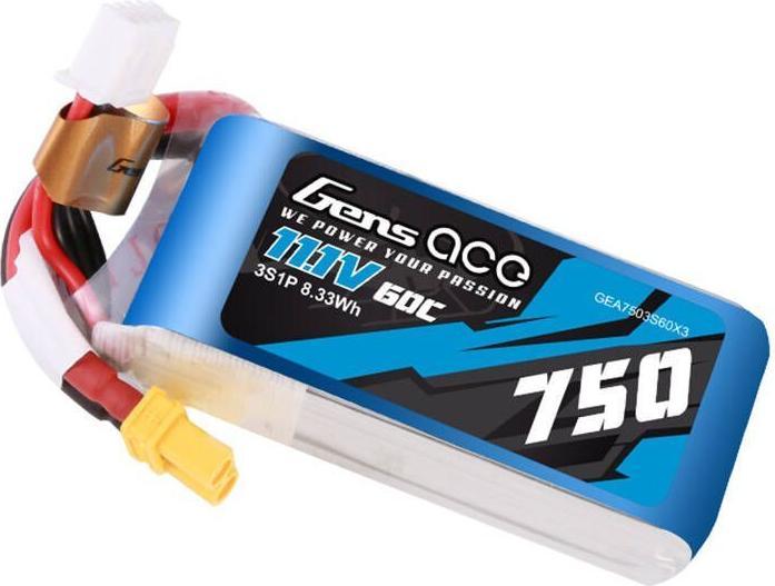 Actual product image Gens Ace 750MAH 11.1V 60C 3S1P LIPO BATTERY PACK WITH XT30 (11.10 V, 750 mAh)