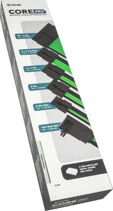 Immagine prodotto Kolink Kit di prolunghe per cavi intrecciati Core Pro 12V-2x6 Tipo 2 - Verde veleno