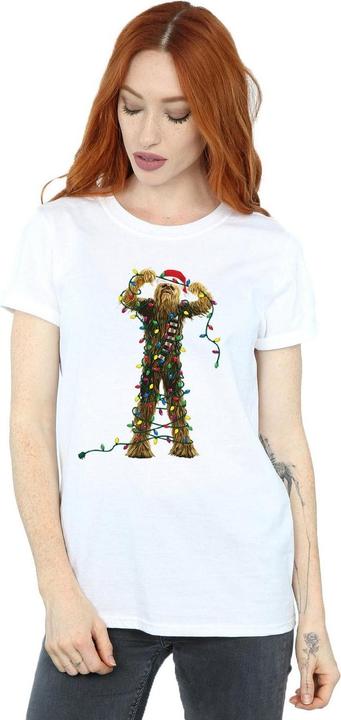 Actual product image Star Wars Womens/Ladies Chewbacca Christmas Lights Cotton Boyfriend T-Shirt (S)