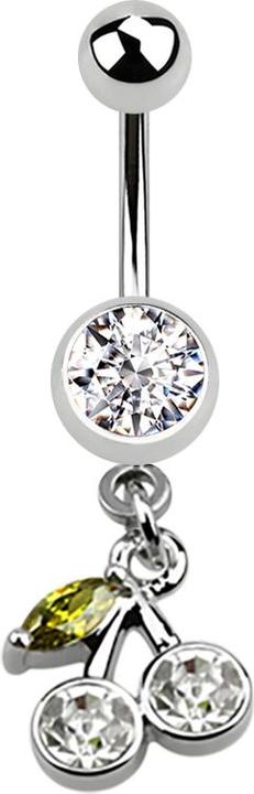 Produktbild Star Piercing Banane silber mit Anhänger Krische silber und grünem Blatt (ohne Messing, Chirurgenstahl 316L)