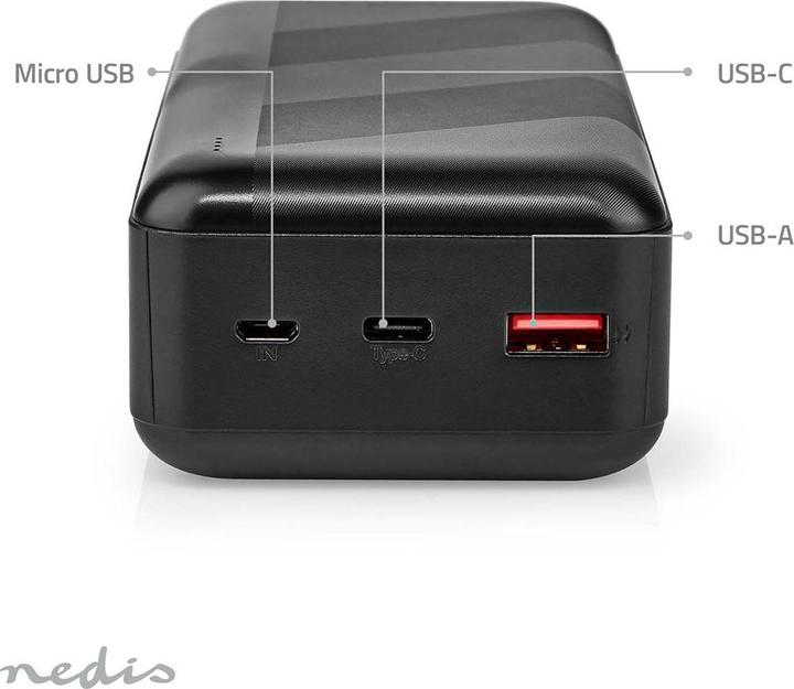 Actual product image Nedis powerbank | 32000 mAh | 2.4 / 3.0 / 3.25 A | Number of outputs: 2 | Output connection: 1x US (32000 mAh, 65 W, 111 Wh)