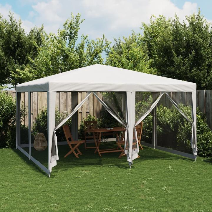 Immagine prodotto VidaXL Partyzelt Pavillon Festzelt mit 8 Mesh-Seitenteilen Weiss 4x4m HDPE (400 cm, 400 cm)