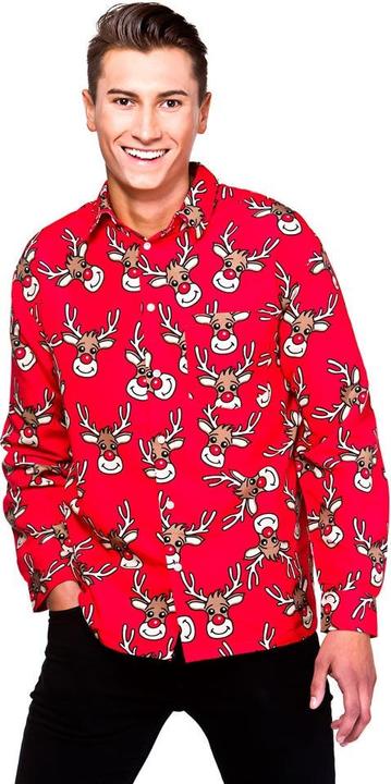 Image du produit Wicked Costumes Chemises de Noël avec impression de rennes en rouge (S)
