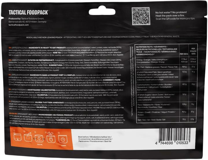 Actual product image Tactical Foodpack Lentils Stroganoff (120 g)
