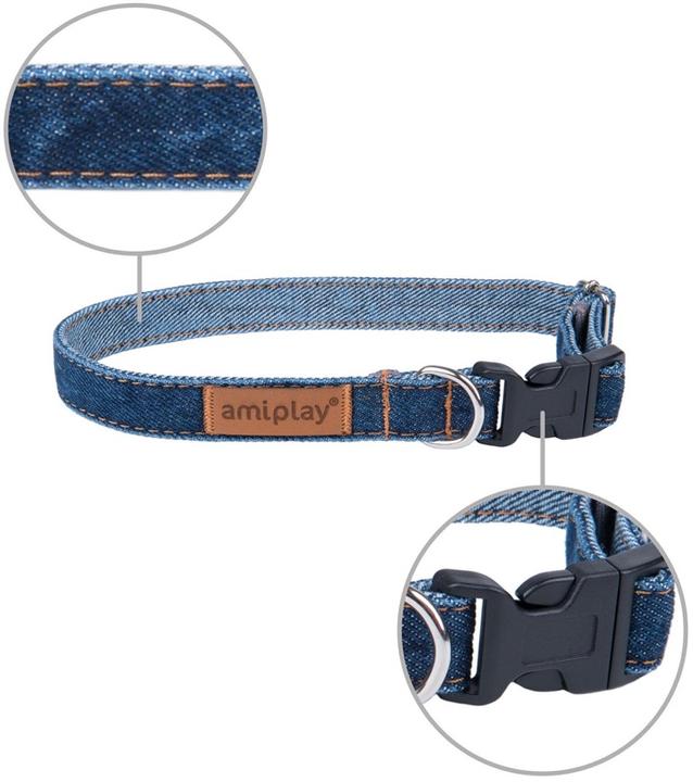 Produktbild amiplay Halsband Denim S, 10mm/20-35cm, dunkelblau (S, Hund, Allgemein)