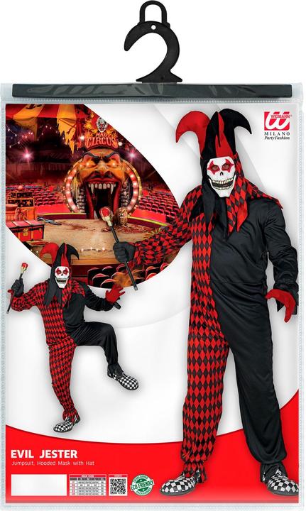 Actual product image Widmann Evil harlequin with overalls, mask with hood and hat (M)