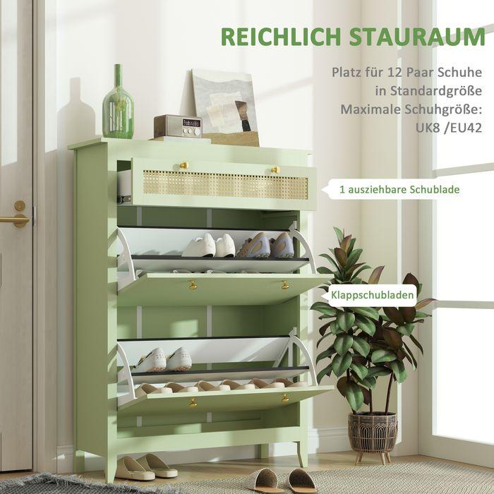 Produktbild Swisshandel24 Schuhschrank mit 2 Klappen Schuhkipper mit Schublade für 12 Paar Schuhe Grün (88 x 30 x 120 cm)