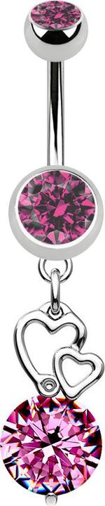 Immagine prodotto Star Piercing Banana in argento con ciondolo doppio cuore in cristallo rosa (Acciaio chirurgico 316L, senza ottone)