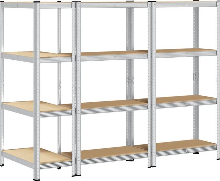 Actual product image VidaXL Storage shelving with 4 shelves 3 pcs. silver steel & wood-based material
