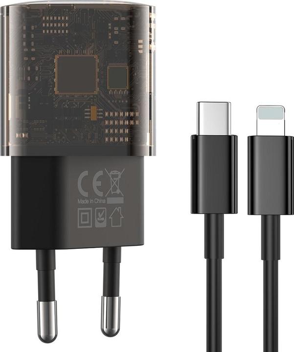 Actual product image xO Clear wall charger CE05 PD 30W QC 3.0 18W 1x USB 1x USB-C brown + USB-C - Lightning cable (30 W)