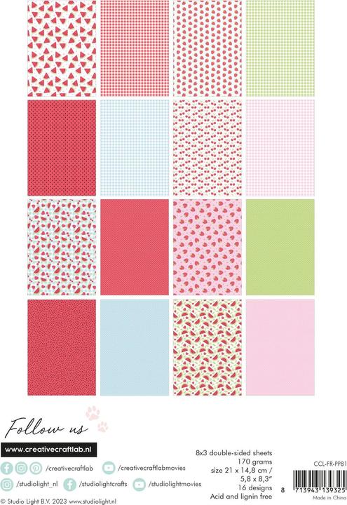 Image du produit art by marlene Papier à dessin "Fruity garden" Friendz (170 g/m², 24 x)