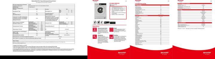 Nutritional values and ingredients Sharp ES-NIB814BWNA (8 kg, Left)