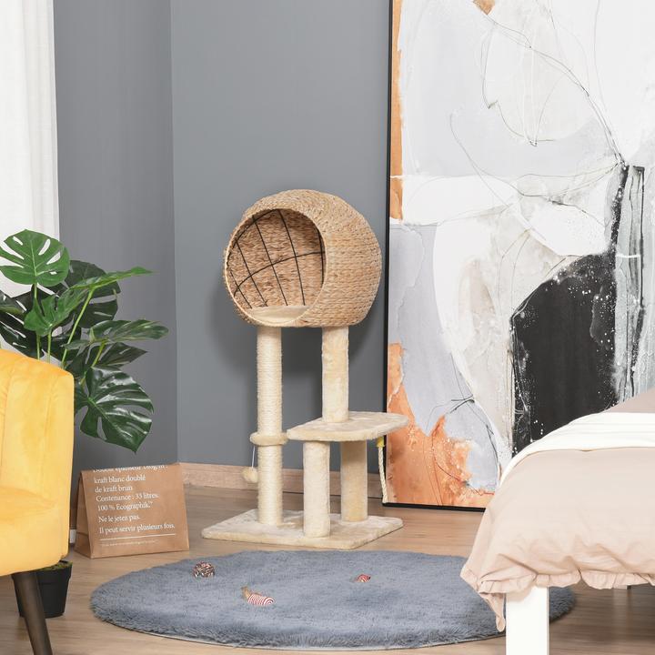 Immagine prodotto PawHut Albero per gatti con grotta (100 cm, Beige)