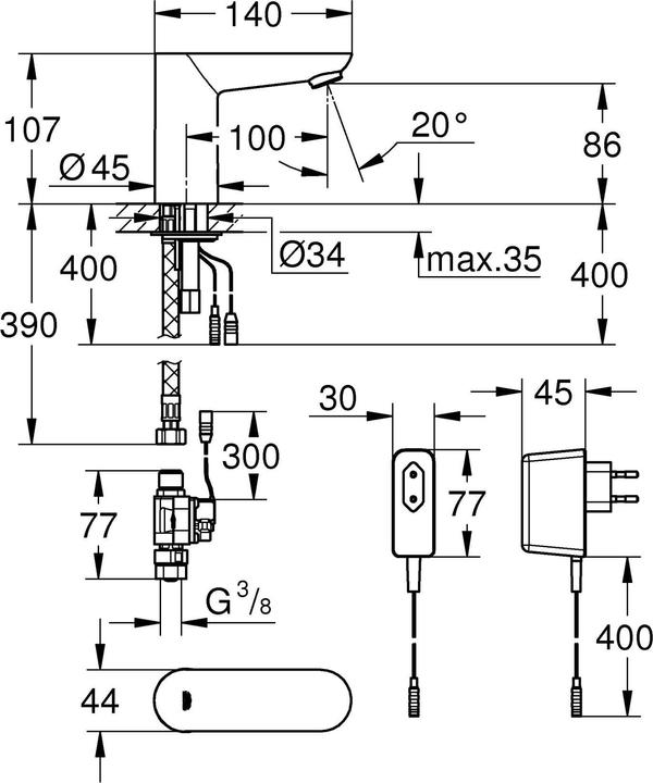 Produktbild Grohe Euroeco CE Infrarot-Waschtischarmatur ohne Mischung
