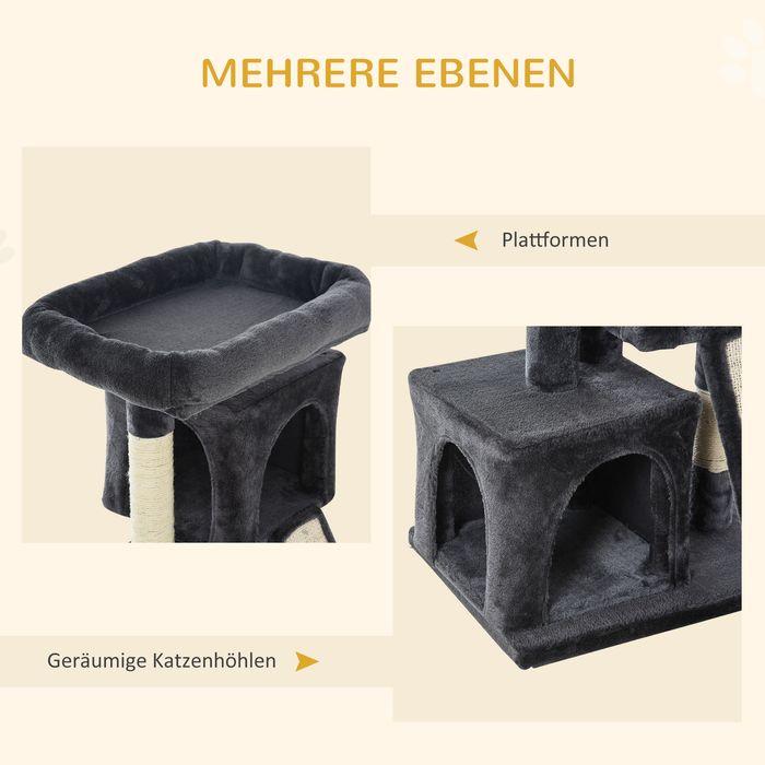 Produktbild Swisshandel24 Katzenbaum mit Sisalsäulen, Katzenkratzbaum, Katzen Kletterbaum, Katzenbaum, Dunkelgrau, 59 x 39 x 8 (83 cm, Dunkelgrau)