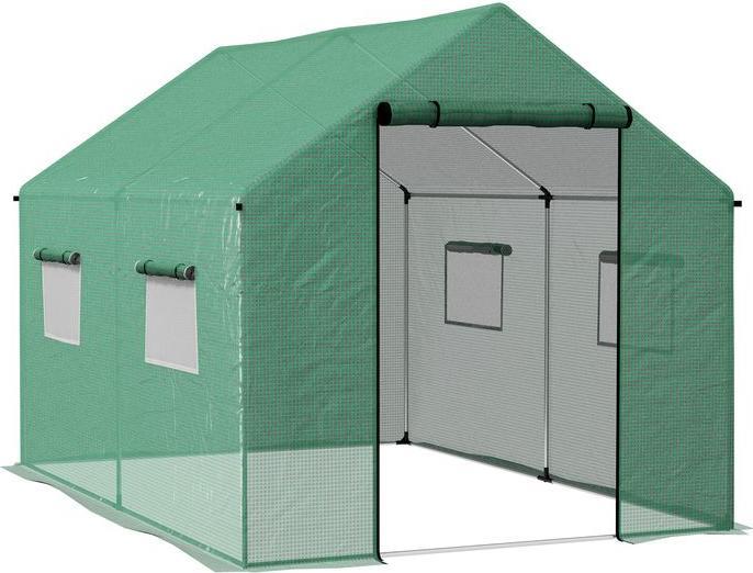 Image du produit Swisshandel24 Foliengewächshaus, 2 x 3 x 2 m Gewächshaus, mit Rollfenster, Rolltür, Stahl, Grün
