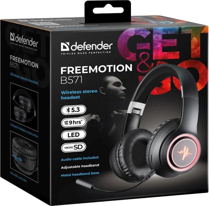 Immagine prodotto Defender FREEMOTION B571 Cuffie Bluetooth senza fili con retroilluminazione + lettore MP3 + microfono (Senza fili)