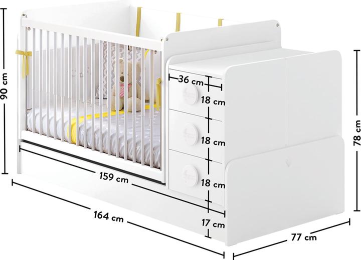 Produktbild Cilek Babybett Baby Cotton Umbaubar Klein (70 x 115 cm)