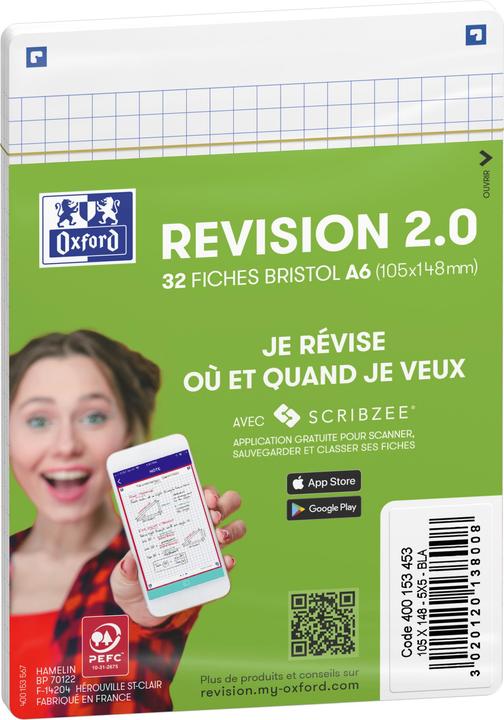 Produktbild Oxford Fiches bristol REVISION 2.0, A6, blanc (A6, 250 g/m², 32 x)