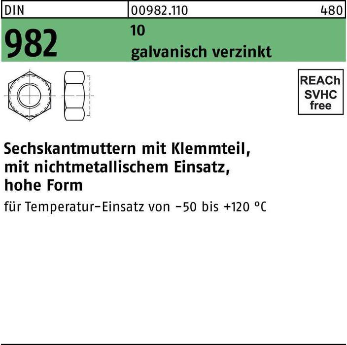 Actual product image Hexagon nut DIN 982 with clamping part M 20 10 electrogalvanised (M20)