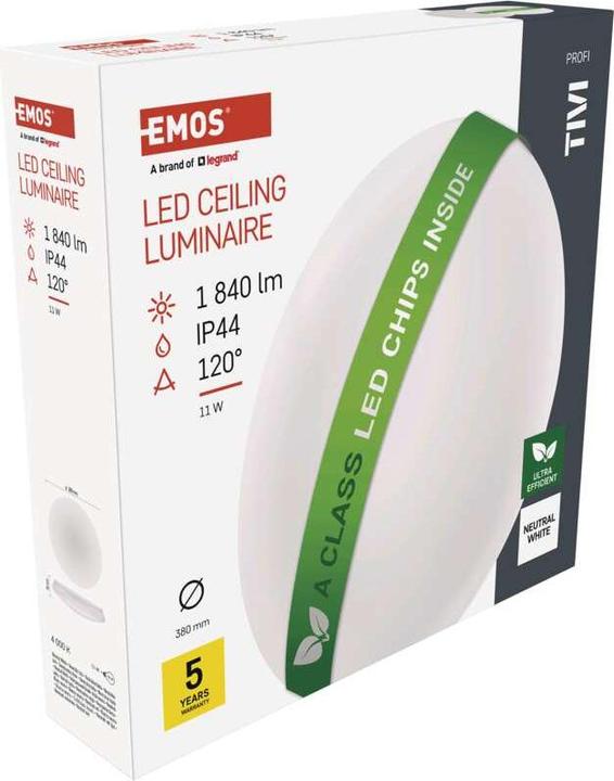 Produktbild Emos LED-Deckenleuchte TIVI, rund weiss 11W, IP44, Neutral Weiss (1840 lm)
