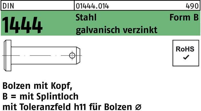 Image du produit Boulon DIN 1444/ISO 2341 avec tête/trou d'épingle B 8 x 50/46,5 acier électro-galvanisé