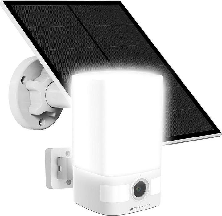 VisorTech Solar 2K surveillance camera, LED light, alarm, 14.4 Ah battery, WLAN, App (2304 x 1296 Pixels)