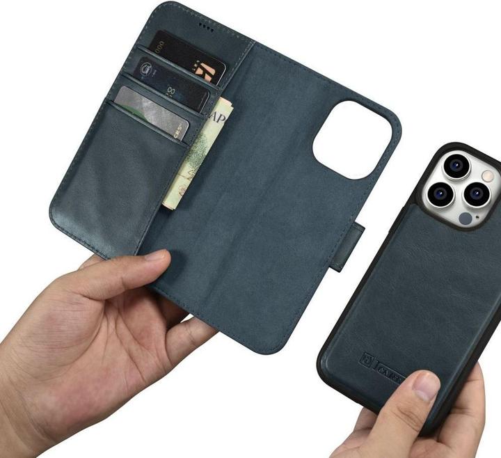 Actual product image iCarer Oil Wax Wallet Case 2in1 Cover iPhone 14 Pro Anti-RFID Leather Flip Case Blue (WMI14220722-BU (Apple iPhone 14 Pro)
