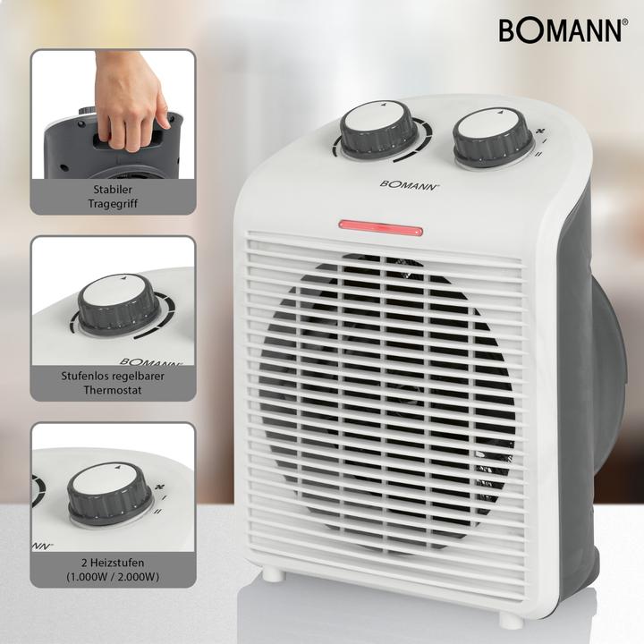 Produktbild Clatronic Bomann Heizlüfter, maximal 2.000 Watt Leistung, 2 Leistungsstufen, Thermostat, Kaltstufe, Kontrol... (2000 W)